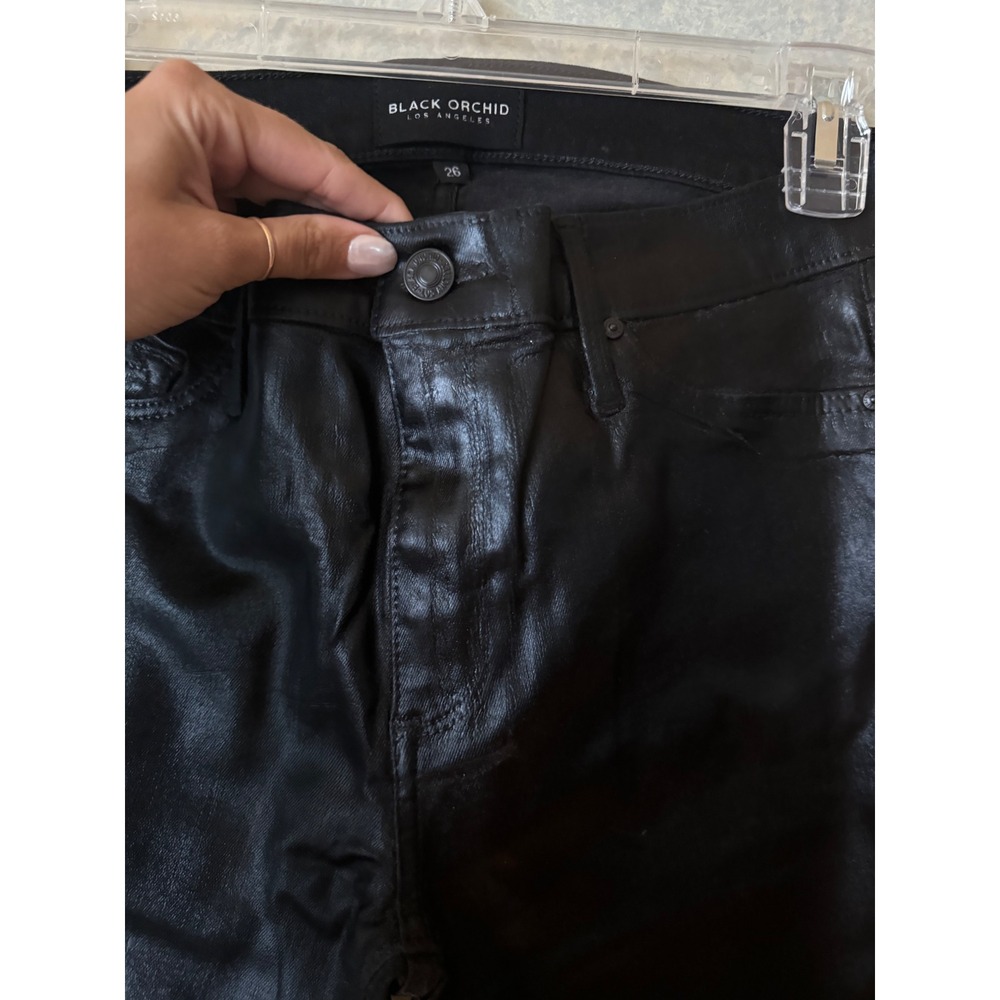 Black Orchid Women's Black Noah Ankle Fray Coated Skinny Denim Jeans Size 26 - Picture 5 of 5